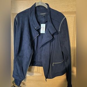 Torrid Navy Cropped Suede Moto Jacket Size 2